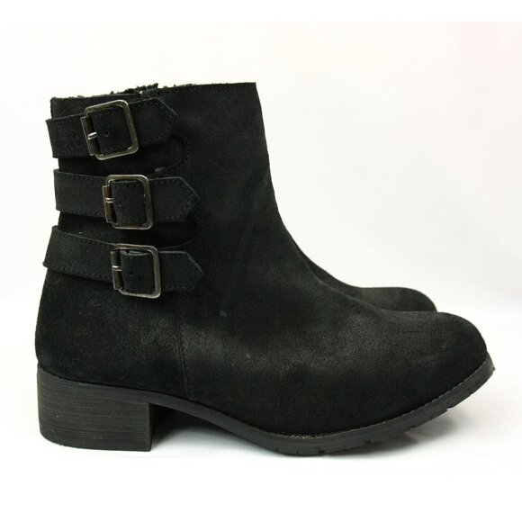 BooRoo Jules Leather Suede Fleece Side Zip Chunky Buckle Ankle Boots Booties 9 - Picture 6 of 13